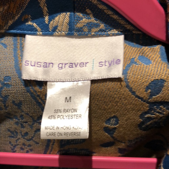 Susan Graver Blue and Gold Open Damask Jacket - Picture 4 of 6